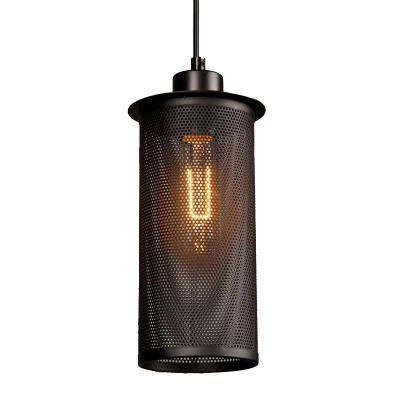 Black 1-Light Ceiling Hanging Lantern Industrial Iron Cylindrical Mesh Cage 4 Inchs Wide Pendant Light for Bistro