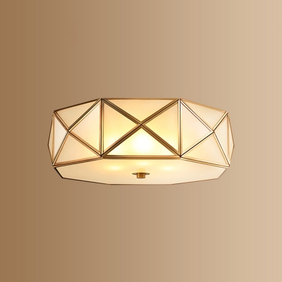 Brass Hexagon  Flush Mount Lighting Traditional Curved White Glass 6 Inchs Height Bedroom Ceiling Fixture