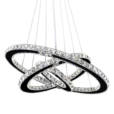 Clear Crystal Rotatable Ring Suspension Lighting Modern Living Room Stainless Steel LED 4-Light Chandelier