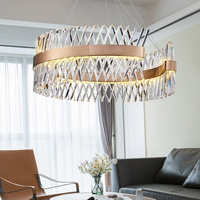 Crossed Crystal Bar LED Suspension Lighting Modern Living Room Rose-Gold 1-Light Chandelier