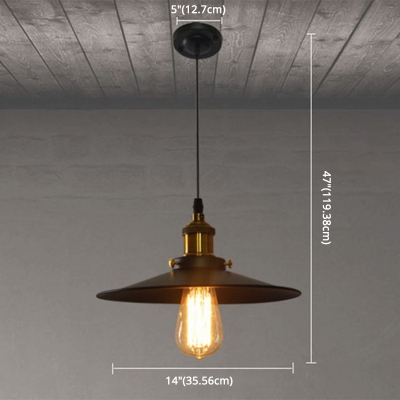 Flared Design Industrial Living Room Pendant Black Iron Shade 1-Bulb Hanging Lamp