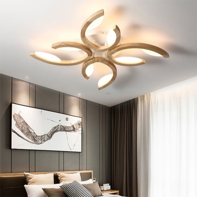 Floral Wood LED Flushmount Ceiling Lamp Modern Style Semi Flush Mount Lighting for Room
