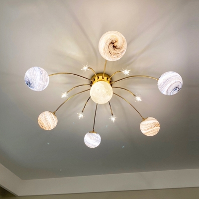 Funny Ceiling Light with 12 Bi-Blub Light Globe Glass Shade Metal Ceiling Mount Semi Flush Ceiling Light for Kids Room