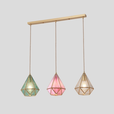 Geometric Shape Pendulum Light Glass Tiffany Ceiling Pendant in Brass for Dining Room