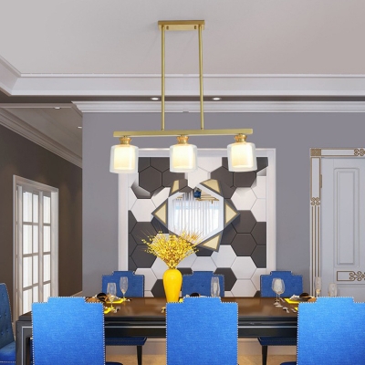 Gold Metal Modern Dining Room Island Pendant Cylinder Inner Glass Island Light