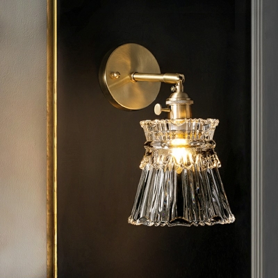 Golden Wall Light Fixture Retro Style Textured Glass 1 Light 12 Inchs Height Art Deco Sconce Light