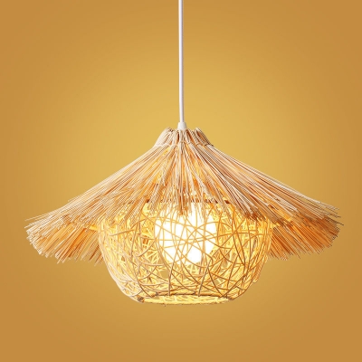 Hand-Braided Bamboo Pendant Lamp Kit Asia 1 Head Wood Ceiling Hang Light for Bedroom