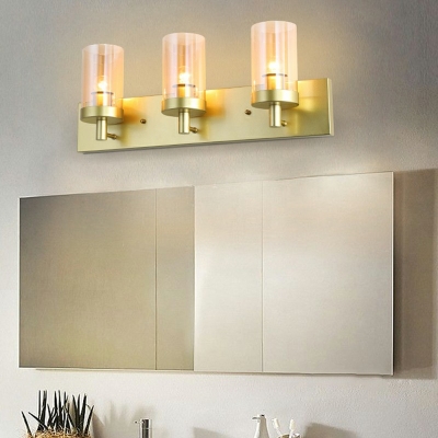 Indoor Golden Wall Sconce Cylinder Glass Shade Vanity Light Fixture for Bathroom Dressing Table