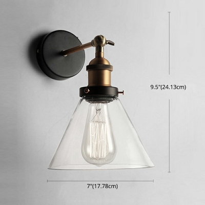 Industrial Metal Arm Wall Sconce Clear Glass 1-Bulb Wall Lamp in Aged Brass