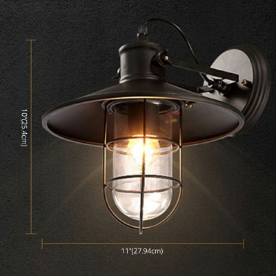 Industrial Wall Sconce in Nautical Style 10 Inchs Height Single Light with Metal Cage in Black