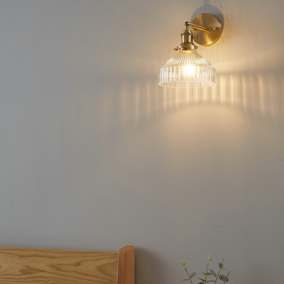Industrial Wall Sconce Modern Style Wrought Iron Arm with Barn Clear Glass Shade in Gold