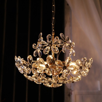 Luxurious Semi Flush Ceiling Light Accented with Clear Crystals and Graceful Flowers in Gold