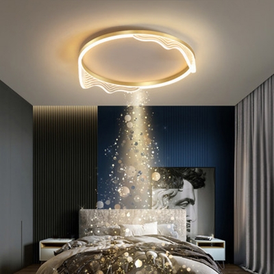 Metal Ring LED Flushmount Light Modern Gold 1-Light Ceiling Light with Acrylic Detail