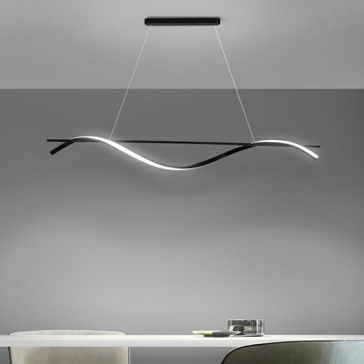 Minimalist Dining Room Metal Black Island Pendant 47.5 Inchs Height Linear Wave Design LED Island Light