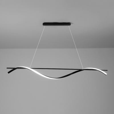 Minimalist Dining Room Metal Black Island Pendant Linear Wave Design LED 1-Light Island Light