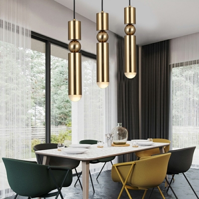 Minimalist Style Black LED Pendant 14 Inchs Height Metal Rod Design 1-Light Hanging Lamp
