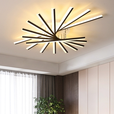 Modern Ceiling Light with LED Light Metal Ceiling Mount Acrylic Linear Shade Semi Flush for Bedroom