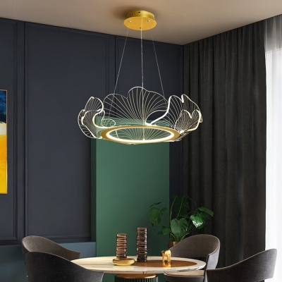 Modern Leaf Design Clear Shade Suspension Lighting Metal Gold Upwards LED 1-Light Chandelier for Dining Room