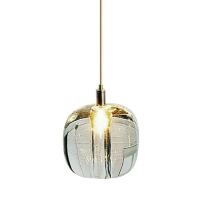 Modern Living Room Glass Shade Pendant Geometry Shaped 1-Head Hanging Lamp