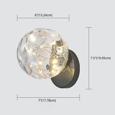 Modern Metal Backplate Starry 1-Head Wall Sconce Globe Glass Shade LED Wall Lamp