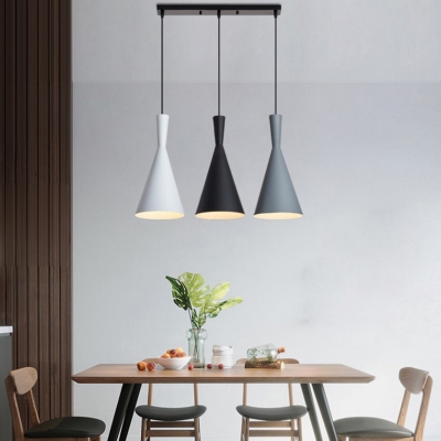 Nordic Macaron Pendant Metal Cone Shade 3-Light Hanging Lamp for Dining Room in Black and White