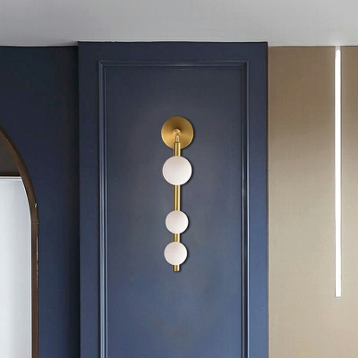 Opal Globe Glass Shaded Vanity Light Fixture Modern Style Metal LED Bathroom Wall Lighting in Gold