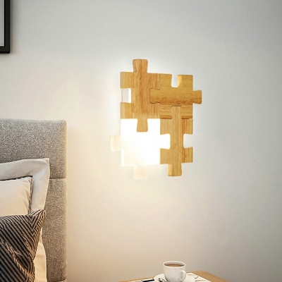 Puzzle Design Asian Style Wall Sconce Acrylic Shade Wood Colour LED 1-Bulb Wall Lamp