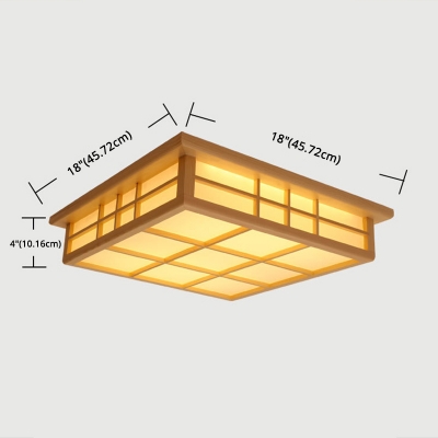 Square Study Room LED Flush Mount Light 18 Inchs Wide Wood Contemporary Ceiling Lamp in Stepless Dimming
