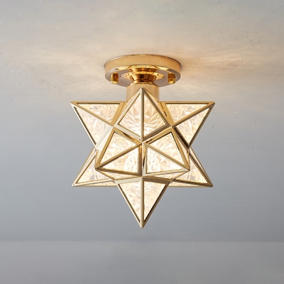 Star Metal Semi-Flushmount Light Colonial Style Triangle Glass 1-Head Ceiling Light