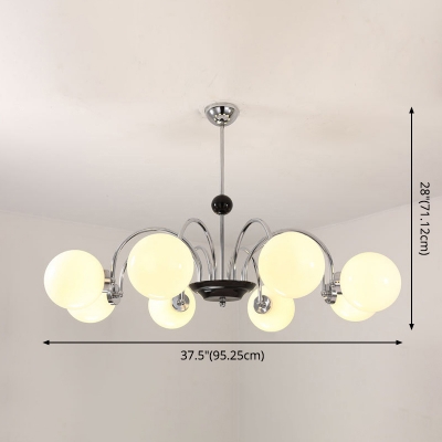 Swoop Arm Chandelier 28 Inchs Height Traditional Metal Living Room Hanging Lamp with White Glass Shade