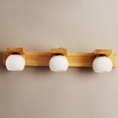Ball Glass Shade Vanity Wall Sconce 4.5 Inchs Wide Nordic Wooden Vanity Light Fixture for Bathroom