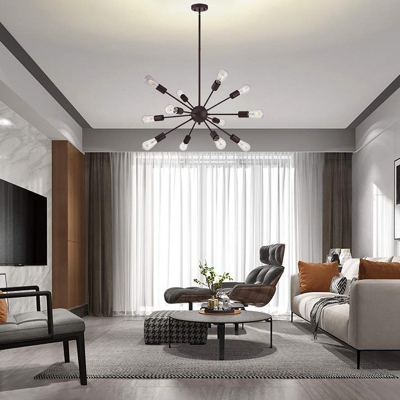 Ceiling Chandelier Industrial Naked Bulb Metal Pendant Light Fixture for Living Room in Black