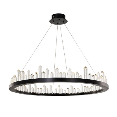 Clear Crystal Decoration Modern Living Room Suspension Lighting Black Base Metal LED 1-Light Chandelier