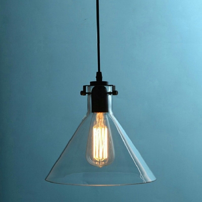 Clear Glass Cone Shade Ceiling Pendant Lamp Industrial Style 9.5 Inchs Wide Single Bulb Hanging Light for Corridor Aisle
