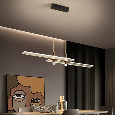 Clear Shade Radial Design Suspension Lighting Modern Living Room Black Metal LED Chandelier