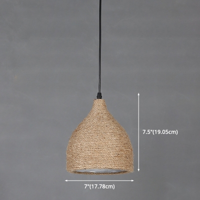 Dome Form Brown Pendant Industrial Restaurant Hemp Rope Shade Hanging Lamp