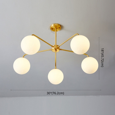 Golden Sphere Shade Suspended Light Modern Chic White Glass Hanging Light for Restaurant