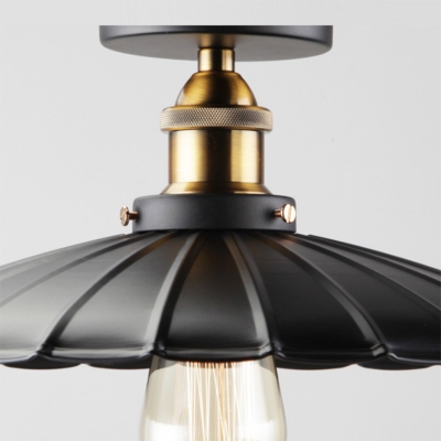 Industrial Metal Ceiling Mount Light Fixture Cone 1 Bulb Close To Ceiling Lighting in Black for Restaurant