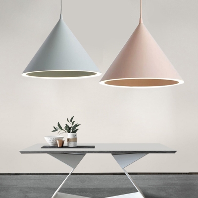 Macaron Iron Nordic Living Room Pendant Cone Shade LED 1-Head Hanging Lamp