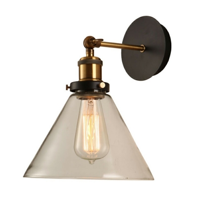 Metal Arm Industrial Wall Sconce Glass Shade 1-Bulb Wall Lamp