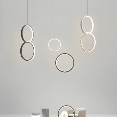 Minimalist Living Room Metal LED Pendant Crossed Rings 2-Light Hanging Lamp