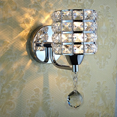 Modern Metal Cylinder Mirror Front Lamp Clear Crystal 1-Head Wall Lamp