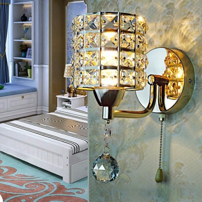 Modern Metal Cylinder Mirror Front Lamp Clear Crystal 1-Head Wall Lamp