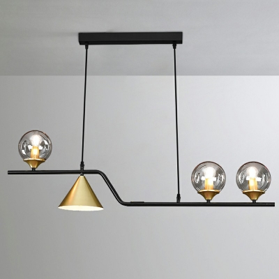 Nordic Minimalist Style Metal Island Pendant Glass Ball Shape Linear Island Light for Dining Room