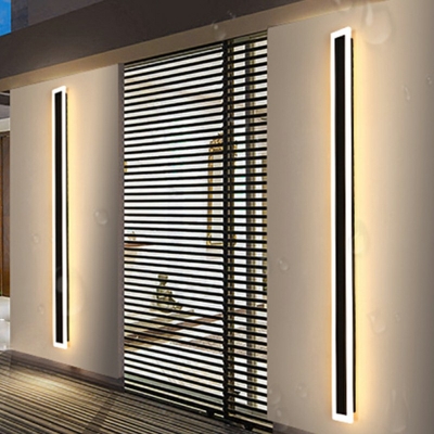 Outdoors Black Bar Shaped Flush Wall Sconce Simplicity LED Metal Wall Lighting