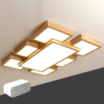 Rectangle Semi Flushmount 47 Inchs Long Modern Design Wooden 7 Lights LED Ceiling Lamp for Hotel Hall