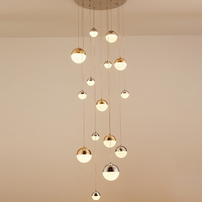 Silver Cluster Cup Pendant 19.5 Inchs Wide Stylish Modern 15-Head White Glass Hanging Ceiling Light