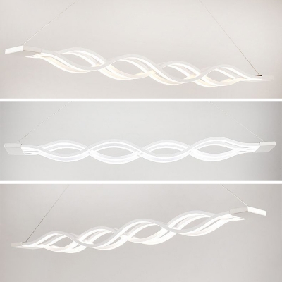 Wave Design Linear Island Light Modern Restaurant White Metal LED 4-Light Island Pendant