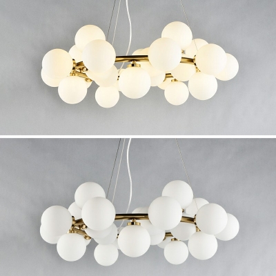 White Globe-Shaped Hanging Light Fixture 25 Bulbs Modern Style Glass Pendant Lighting for Bedroom