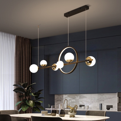 5 Light Modern Island Fixture Glass Shade Metal Ceiling Mount Island Light for Living Room